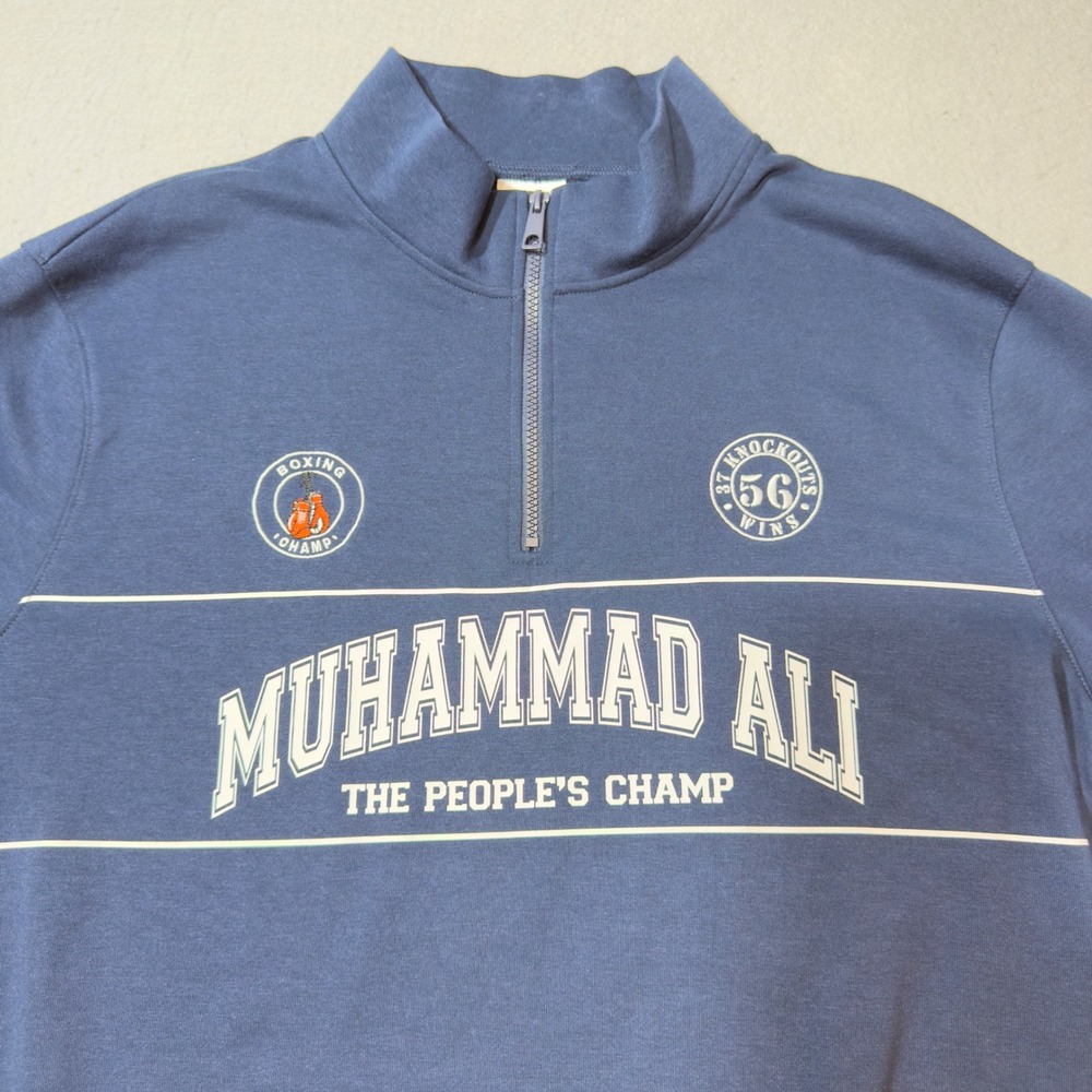 Muhammad Ali Quarter-Zip Sweatshirt Mens XL Blue New Graphic The Peoples Champ